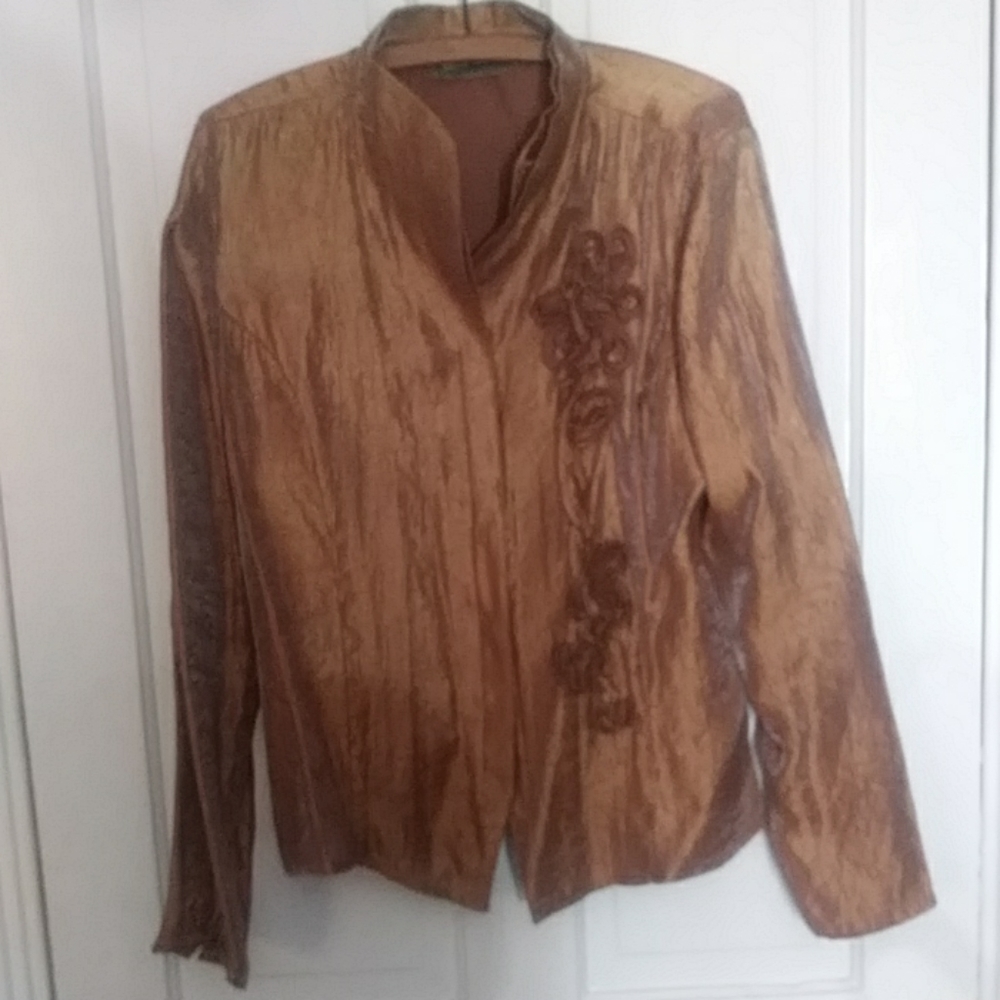 Vintage mustard gold asian cut shimmering blouse
